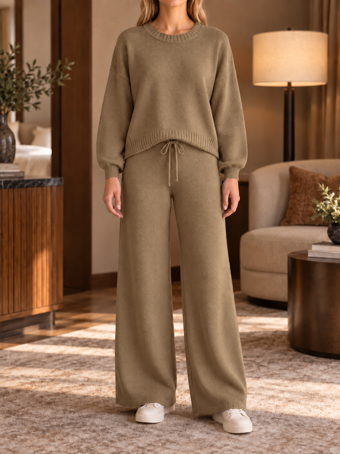 ⏰ LAST DAY SAVE 50% 💥Women’s Relaxed Knit Sweater and Drawstring Wide-Leg Pants Two-Piece Set