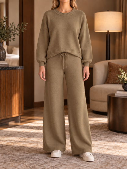 ⏰ LAST DAY SAVE 50% 💥Women’s Relaxed Knit Sweater and Drawstring Wide-Leg Pants Two-Piece Set