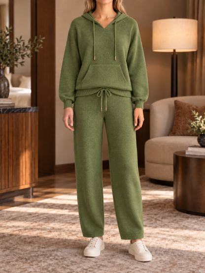 ⏰ LAST DAY SAVE 50% 💥Women’s Cozy Hooded Pullover and Drawstring Wide-Leg Pants Two-Piece Set