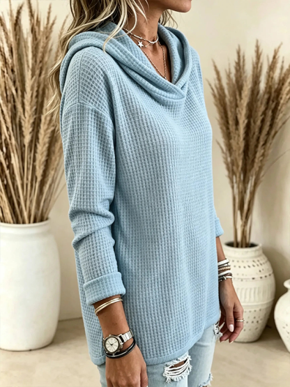 CLEARANCE SALE💥Women's Waffle Knit Cowl Neck Hoodie Top