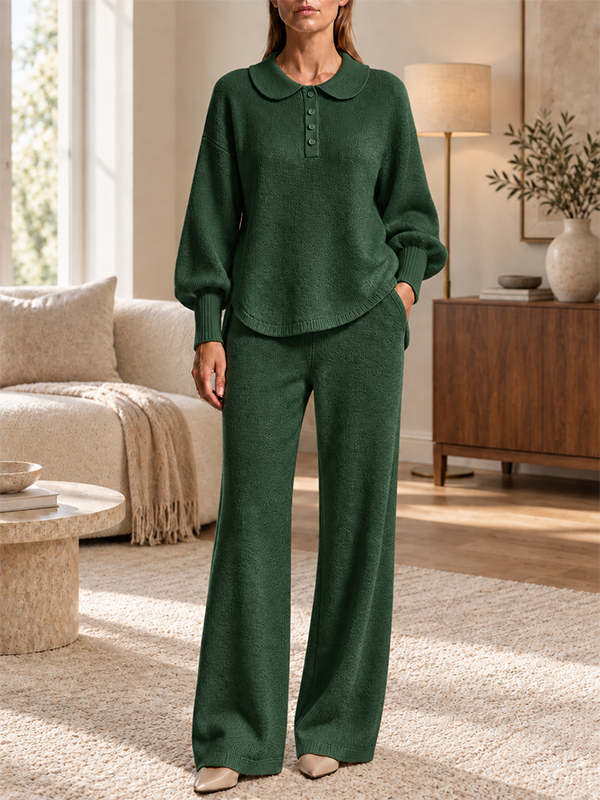 CLEARANCE SALE🔥Women’s Peter Pan Collar Knit Sweater and Wide-Leg Pants Two-Piece Set