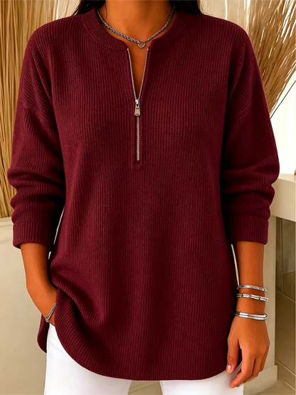 New Arrival 🔥Women’s Half-Zip Ribbed Knit Relaxed Fit Long Sleeve Pullover Top