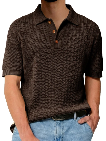 Men's Fashionable Textured Lapel Loose-fitting Short-sleeved Polo Shirt