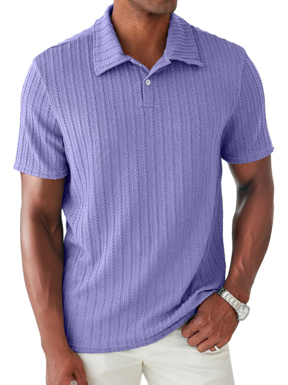 Men's Daily Jacquard Texture Lapel Button Casual Short Sleeve POLO Shirt