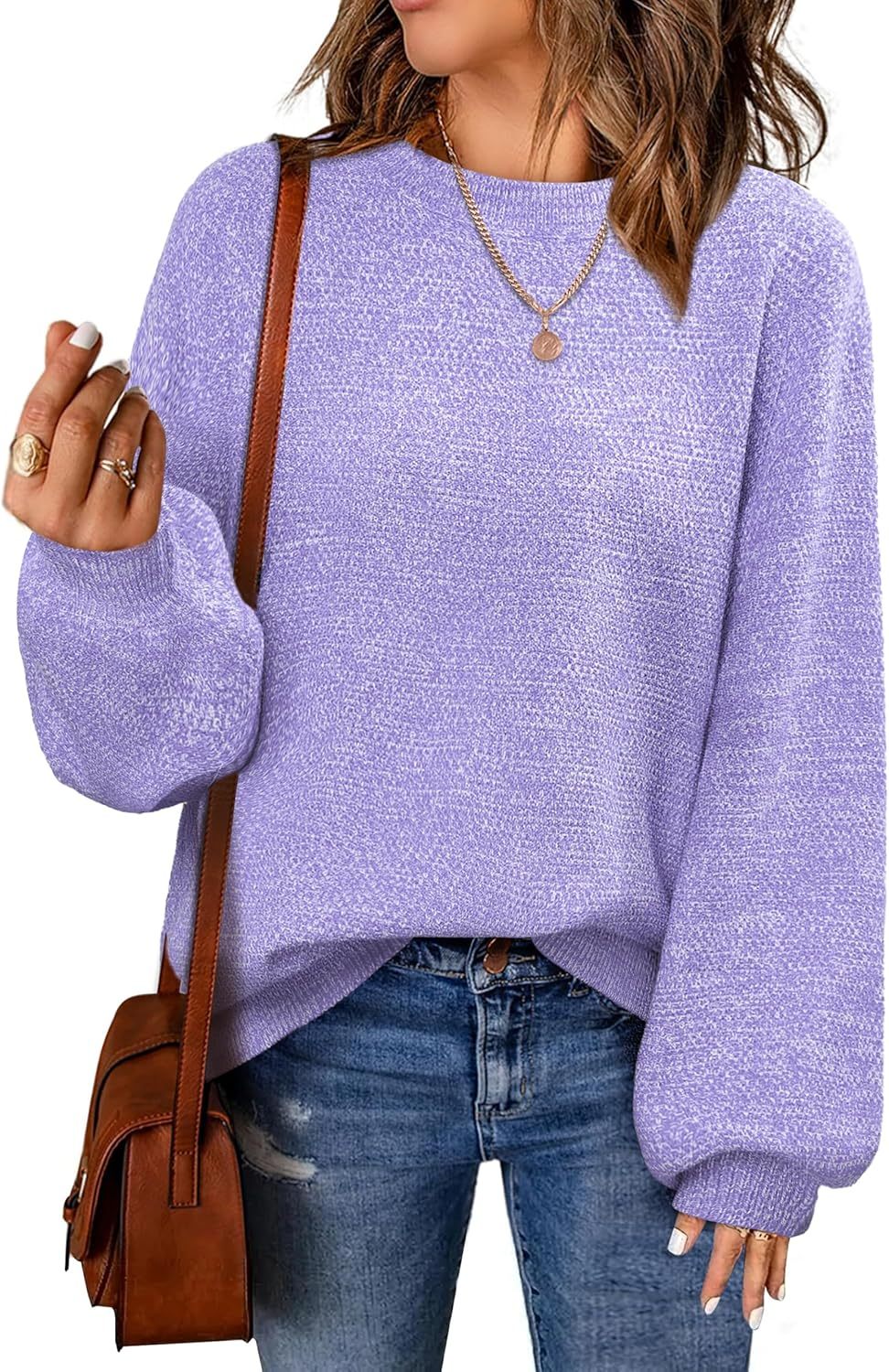 Women's Oversized Sweaters Fall Winter Trendy Crew Neck Pullover Sweater Long Sleeve Loose Heathered Knit Tops 2025