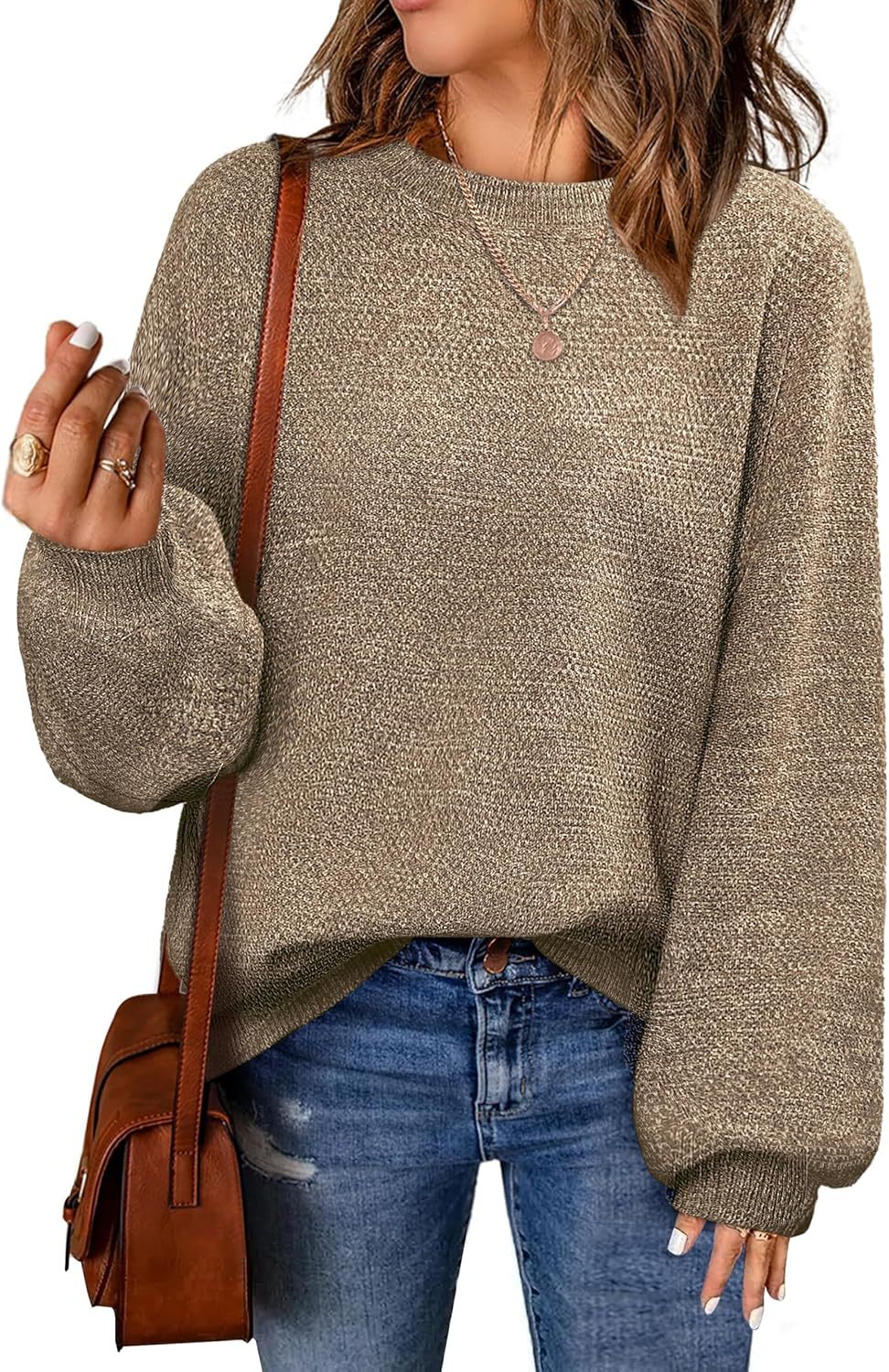 Women's Oversized Sweaters Fall Winter Trendy Crew Neck Pullover Sweater Long Sleeve Loose Heathered Knit Tops 2025