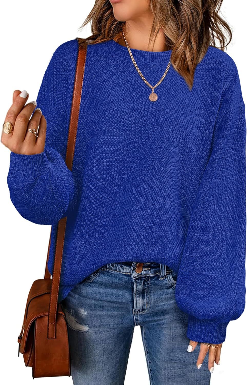 Women's Oversized Sweaters Fall Winter Trendy Crew Neck Pullover Sweater Long Sleeve Loose Heathered Knit Tops 2025