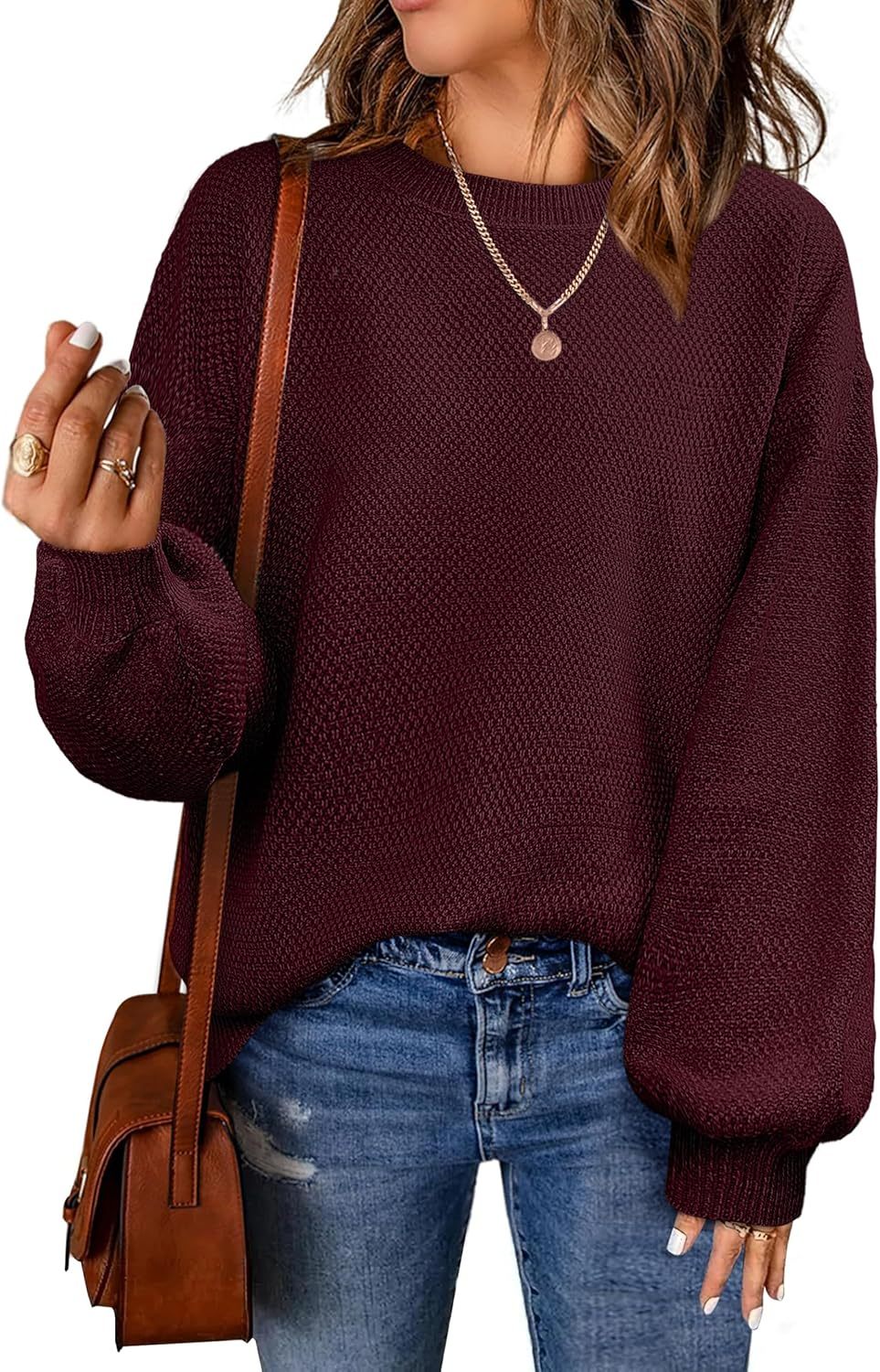 Women's Oversized Sweaters Fall Winter Trendy Crew Neck Pullover Sweater Long Sleeve Loose Heathered Knit Tops 2025