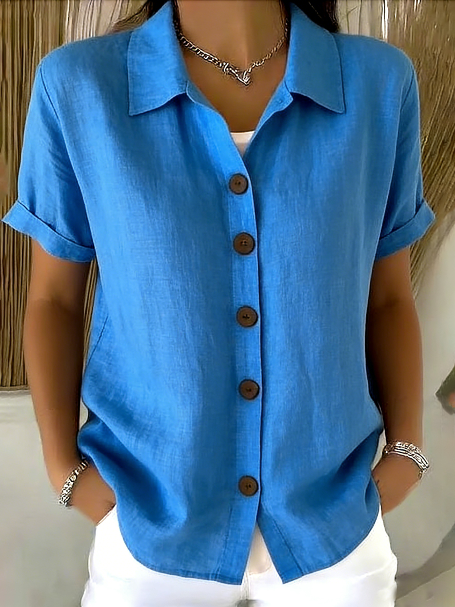 New Arrivals🔥Casual Cozy Basic Button-up Linen-cotton Short-sleeved Shirt