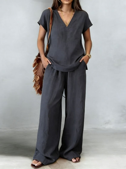 Casual And Cozy Minimalist Linen Two-piece Set