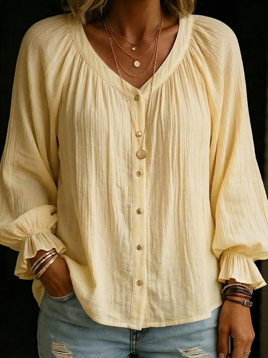 Women's Long Lantern Sleeves Cotton Shirt