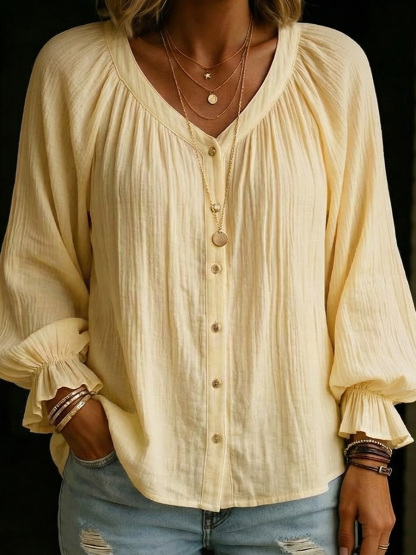 Women's Long Lantern Sleeves Cotton Shirt