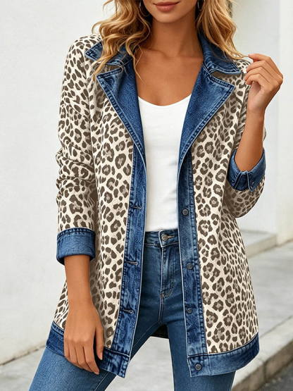 CLEARANCE SALE🔥Women’s Chic Leopard Print and Denim Patchwork Jacket