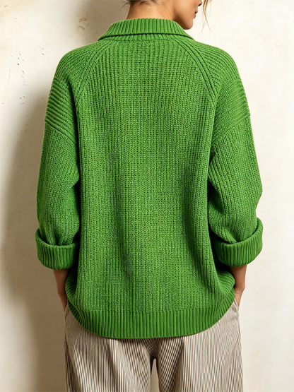 Women’s Cozy Ribbed Knit Polo Pullover Sweater