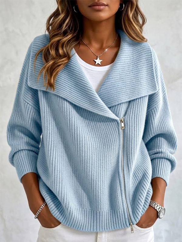 New Arrival🔥Women’s Collared Knit Jacket With Double Zippers