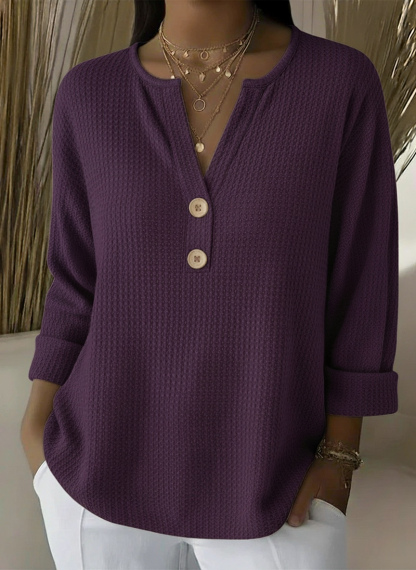 CLEARANCE SALE🔥Classic V-neck Button-down Waffle Sweater
