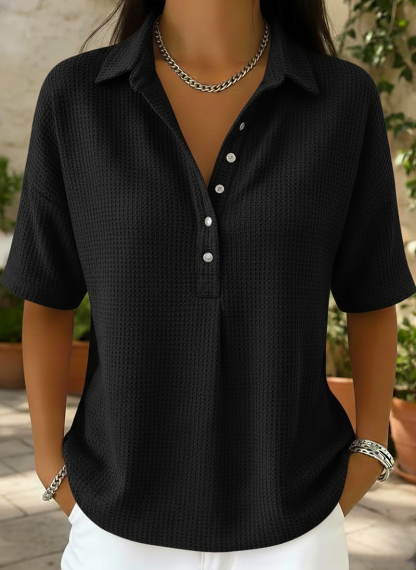 New Arrivals🔥Women’s Casual Loose Waffle Polo Blouse Shirt