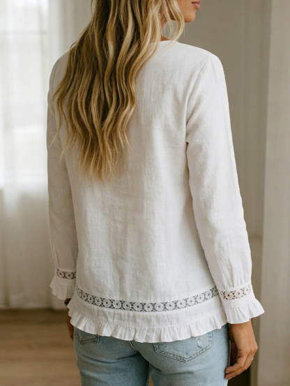 Casual Patchwork Lace Trim Top