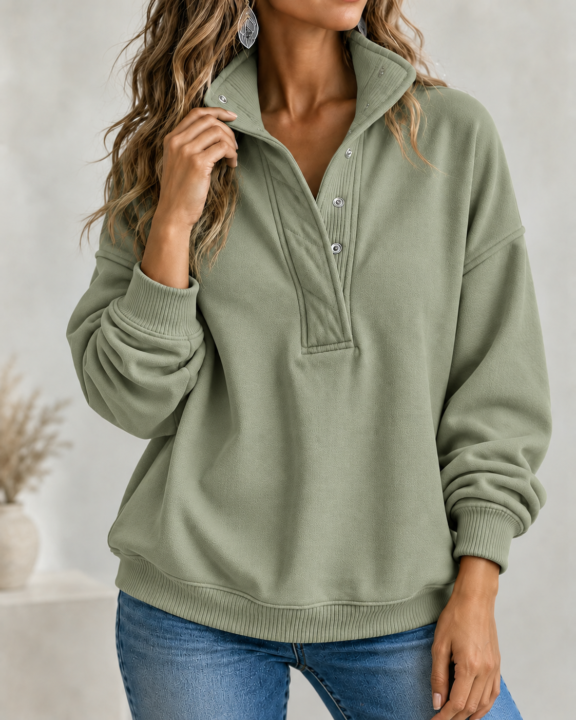 CLEARANCE SALE🔥Women's Loose Fit Henley Button Sweatshirt