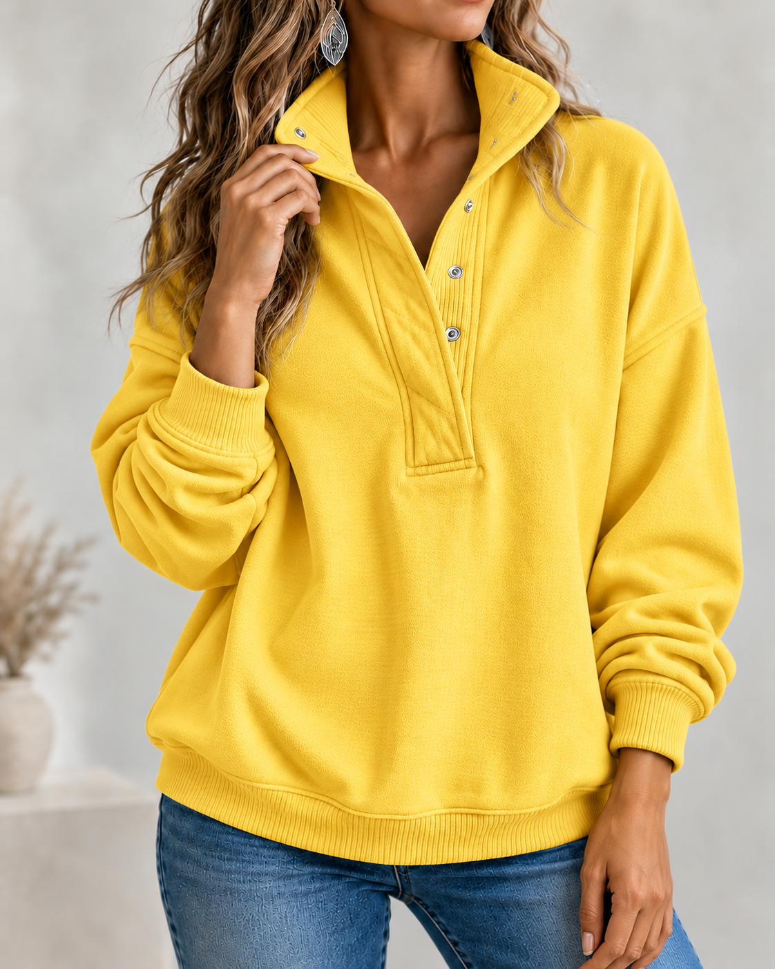 CLEARANCE SALE🔥Women's Loose Fit Henley Button Sweatshirt