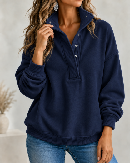 CLEARANCE SALE🔥Women's Loose Fit Henley Button Sweatshirt