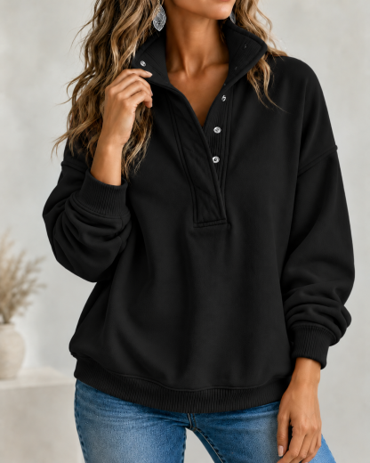 CLEARANCE SALE🔥Women's Loose Fit Henley Button Sweatshirt