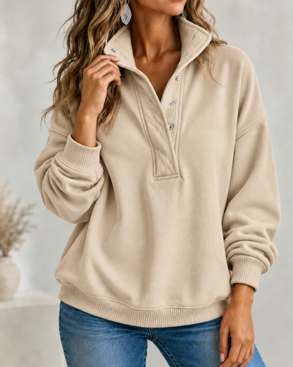 CLEARANCE SALE🔥Women's Loose Fit Henley Button Sweatshirt