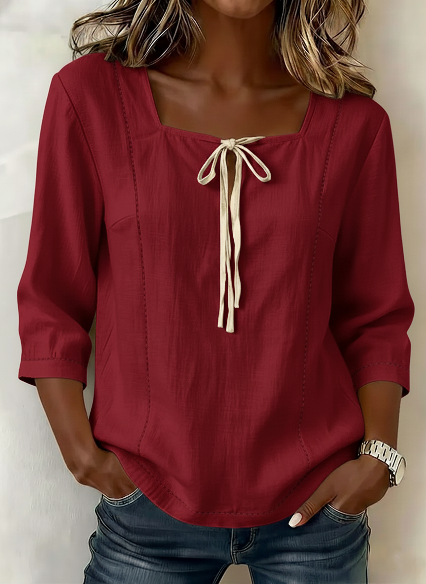 New Arrivals🔥 Women's Square-neck 3/4-sleeve Loose-fit Cotton-linen Top