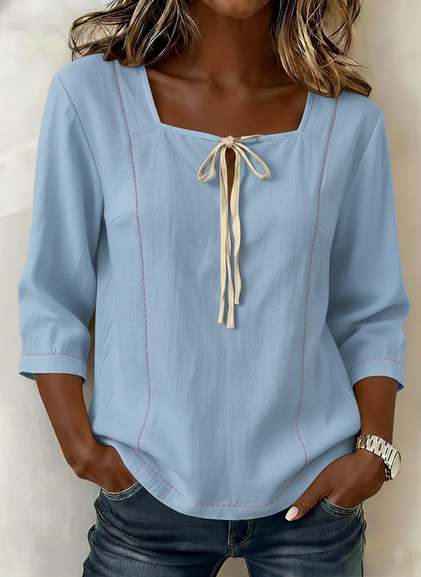 New Arrivals🔥 Women's Square-neck 3/4-sleeve Loose-fit Cotton-linen Top
