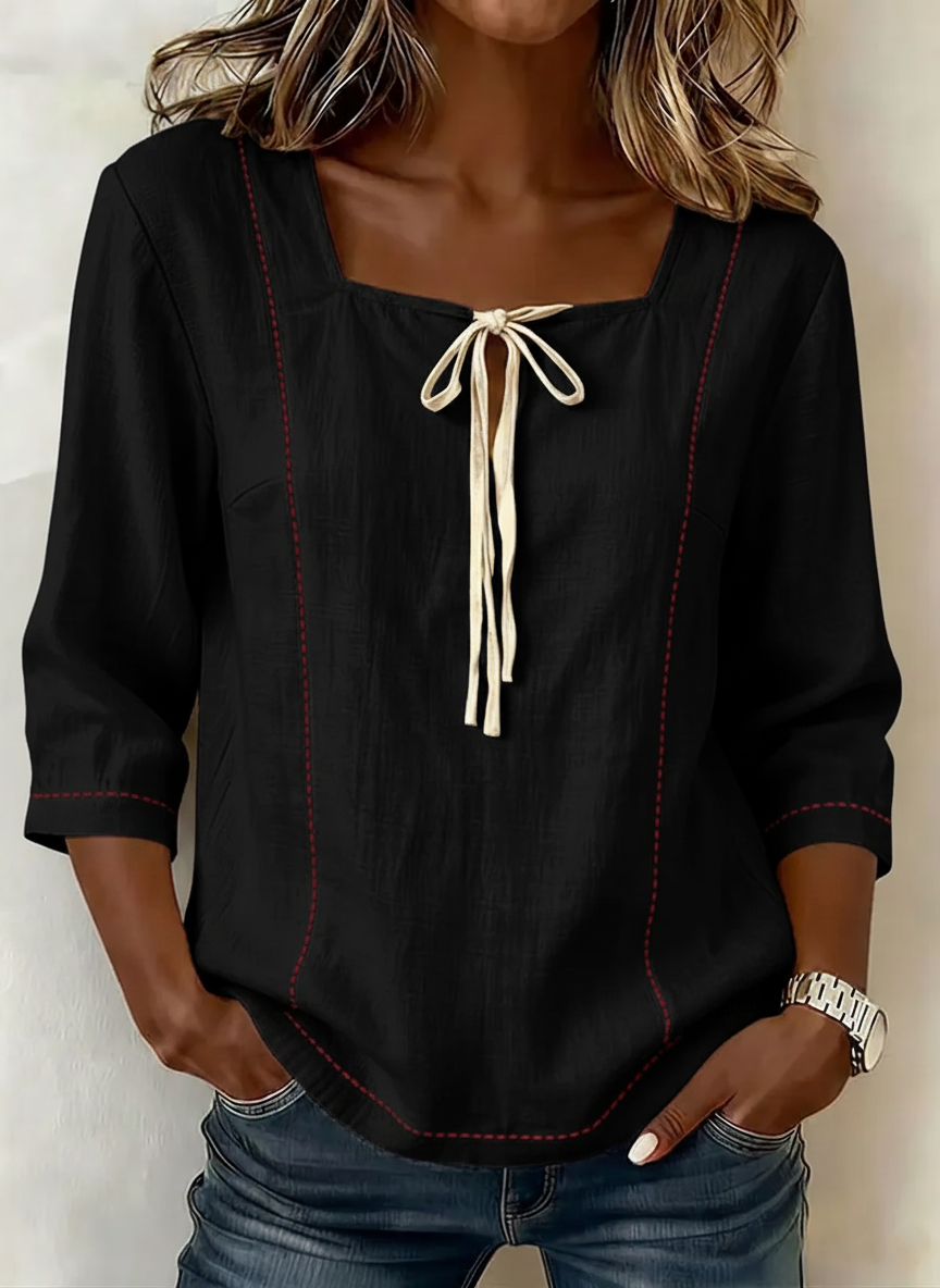New Arrivals🔥 Women's Square-neck 3/4-sleeve Loose-fit Cotton-linen Top