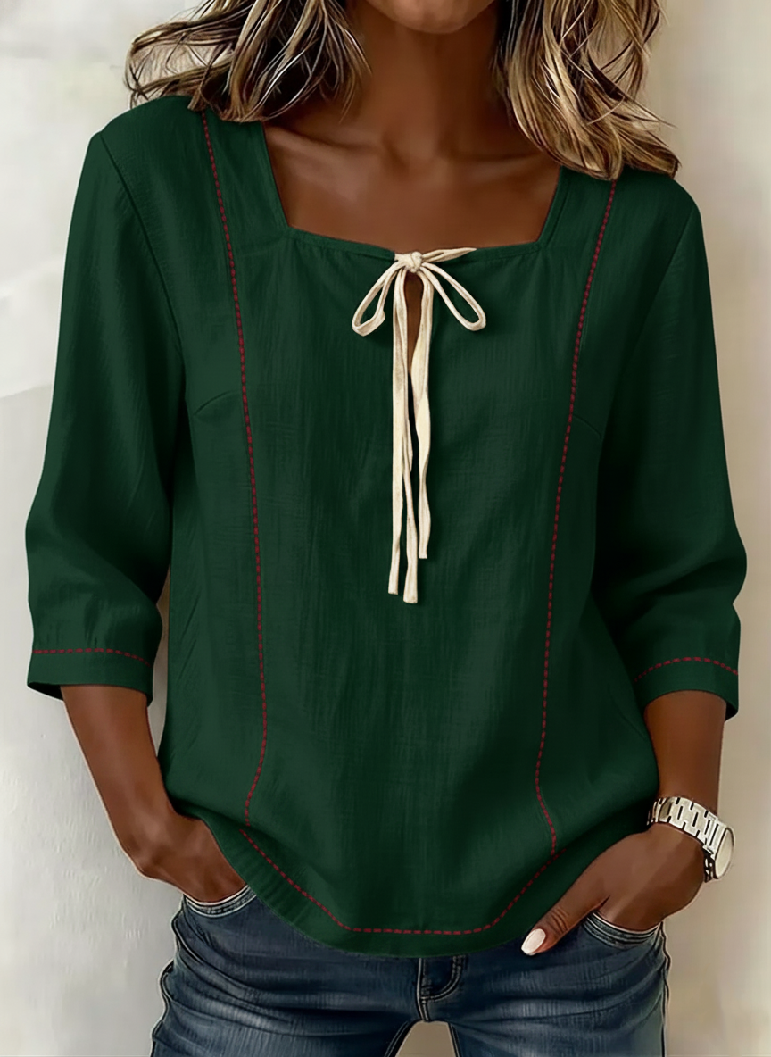 New Arrivals🔥 Women's Square-neck 3/4-sleeve Loose-fit Cotton-linen Top
