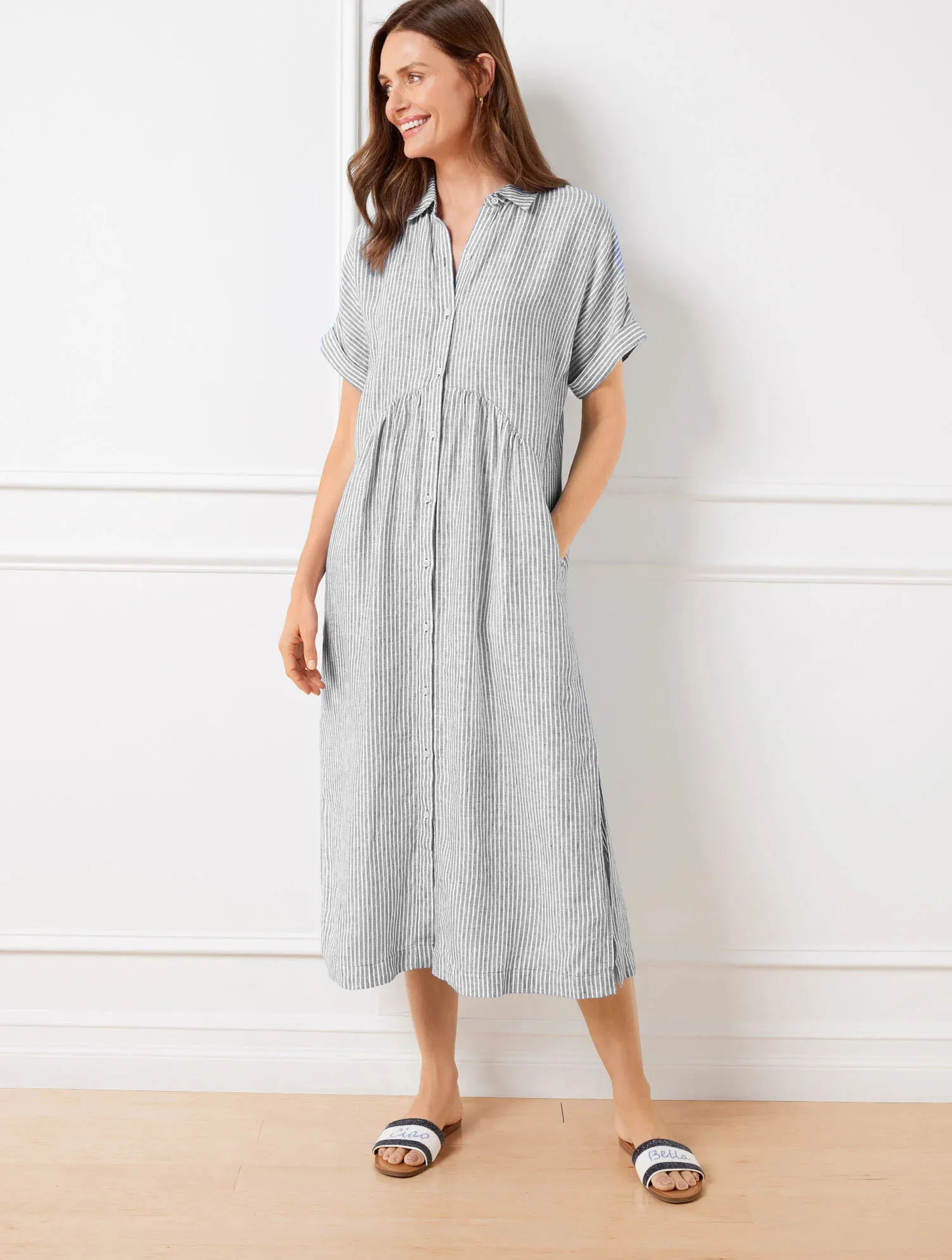 NEW🔥 Women's Striped Short Sleeve Shirt Dresses