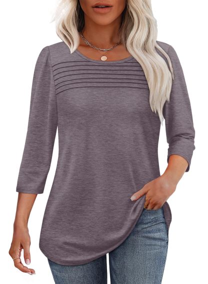 2025 New Women's 3/4 Length Sleeve Top Pleated Front T-Shirt