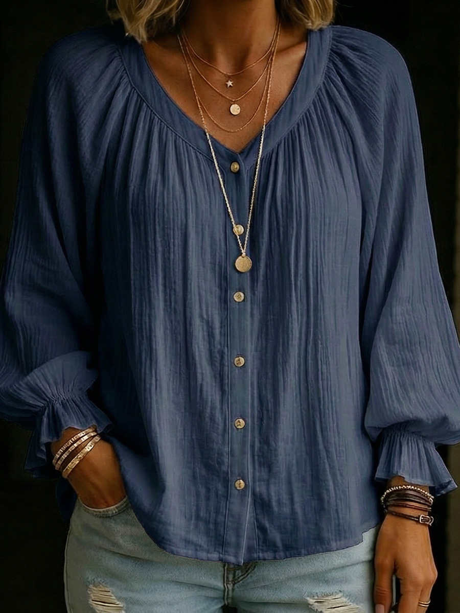 Women's Long Lantern Sleeves Cotton Shirt