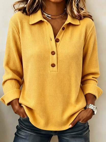 CLEARANCE SALE🔥Women's Cozy Casual Lapel Collar Waffle Knit Pullover