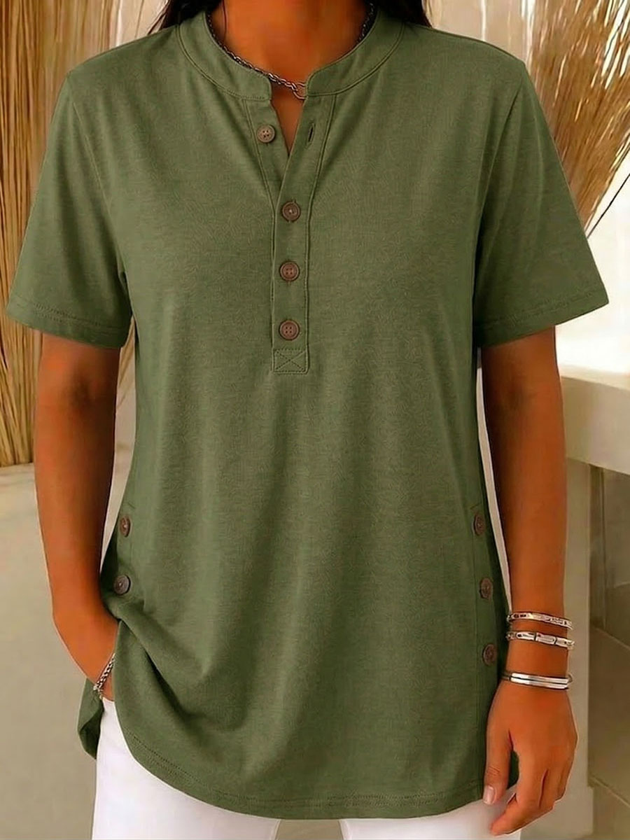 Women's V-neck Short-sleeve Pure Cotton Top