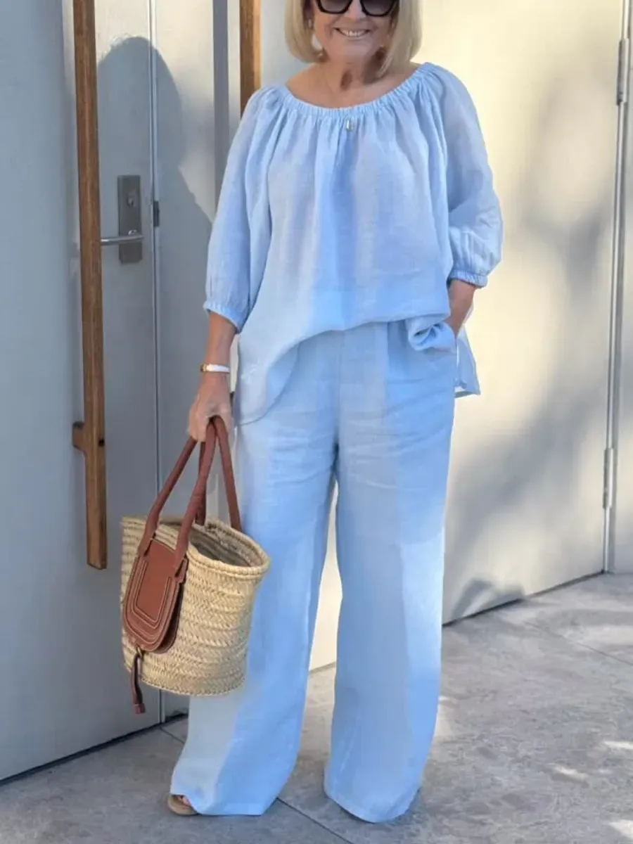 Women'S Linen Shirt And Trousers Two-Piece Set
