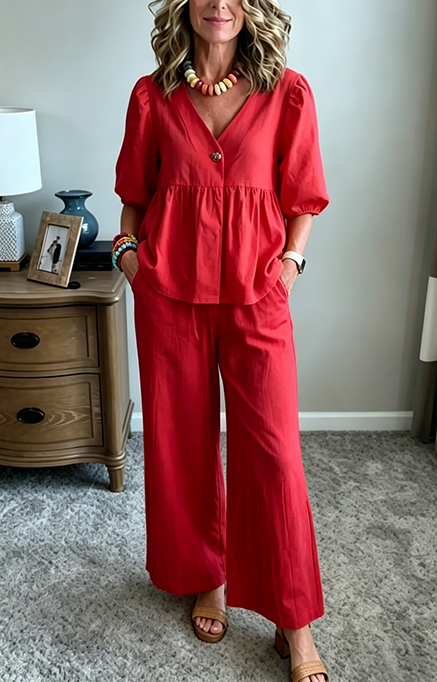 New Arrivals🔥Women's Puff Sleeve Peplum Pants Set