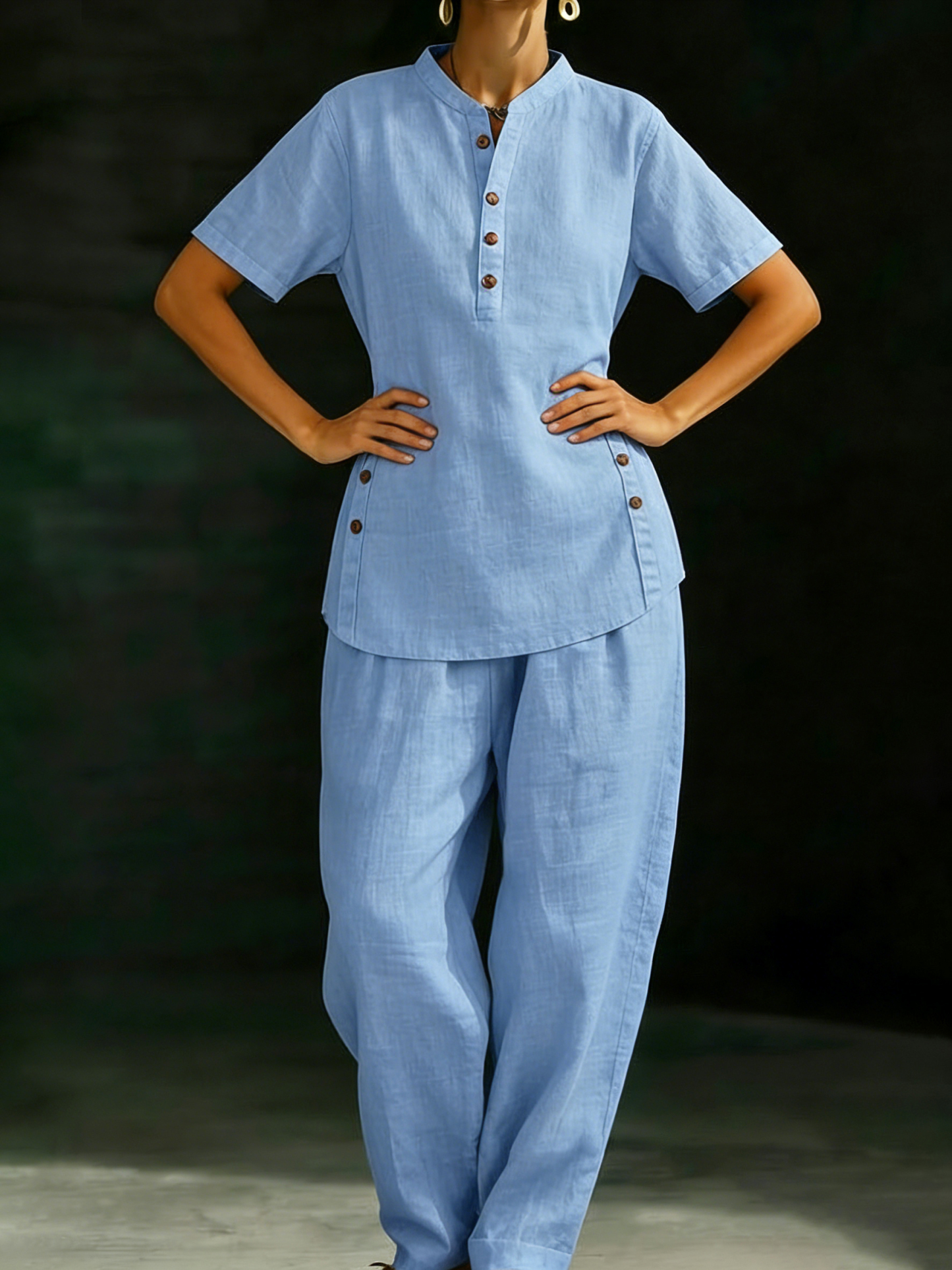 New Arrivals🔥 Women's Cozy Casual Button Shirt And Wide-leg Pants Linen Two-piece Set