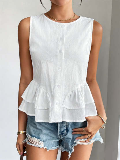 CLEARANCE🔥 Women's Casual Sleeveless Ruffled Hem Shirt