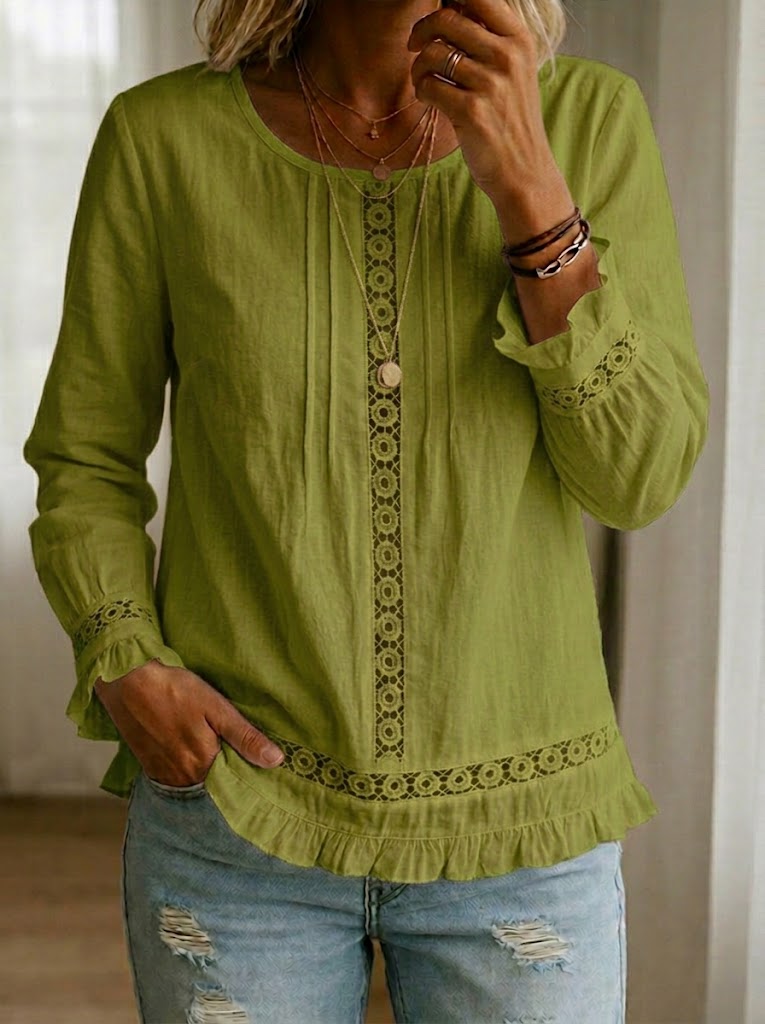 Casual Patchwork Lace Trim Top