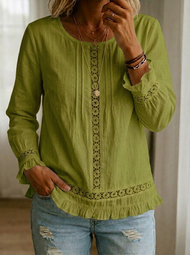 Casual Patchwork Lace Trim Top