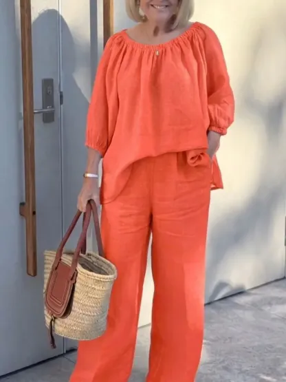 Women'S Linen Shirt And Trousers Two-Piece Set