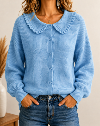 CLEARANCE SALE🔥Women's Ruffle Collar Button-Up Knit Cardigan