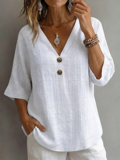 New Arrivals🔥Women's V-neck Short-sleeve Cotton Linen Shirt