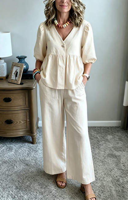 New Arrivals🔥Women's Puff Sleeve Peplum Pants Set