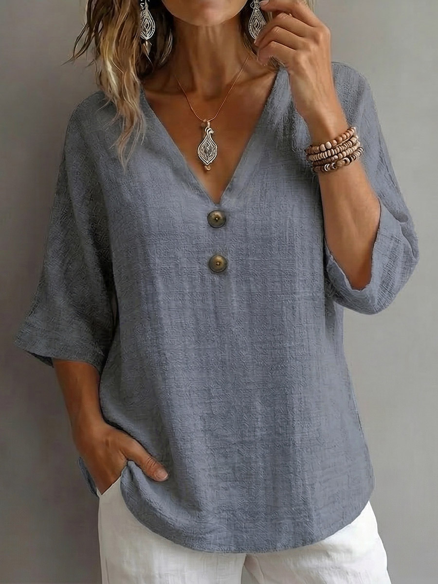 New Arrivals🔥Women's V-neck Short-sleeve Cotton Linen Shirt