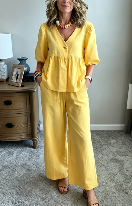 New Arrivals🔥Women's Puff Sleeve Peplum Pants Set