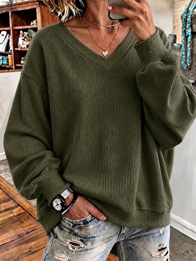 Women’s Oversized V Neck Ribbed Knit Pullover Sweater