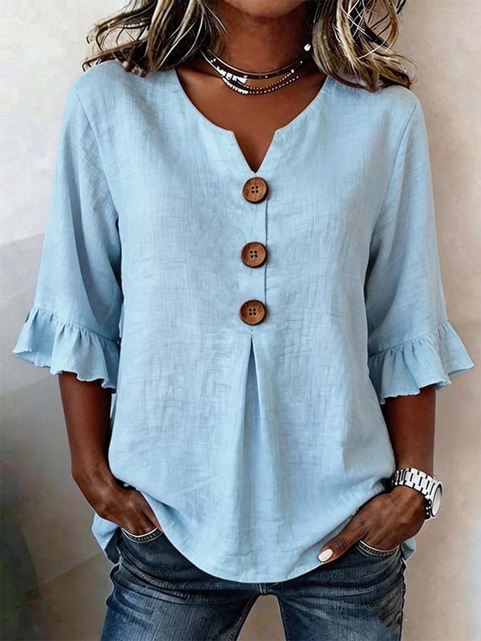 Women'S Casual Solid Color Ruffle Sleeve Top